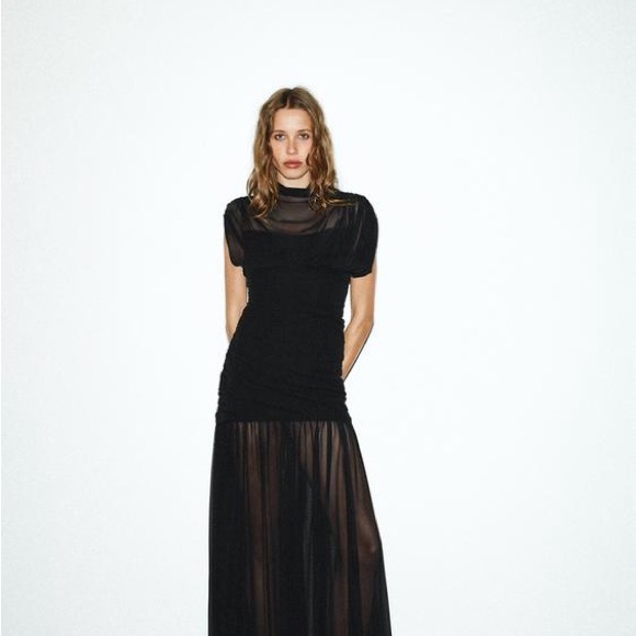 ZARA COMBINED DRAPED MIDI DRESS - Black Woman’s Size medium - Picture 2 of 15